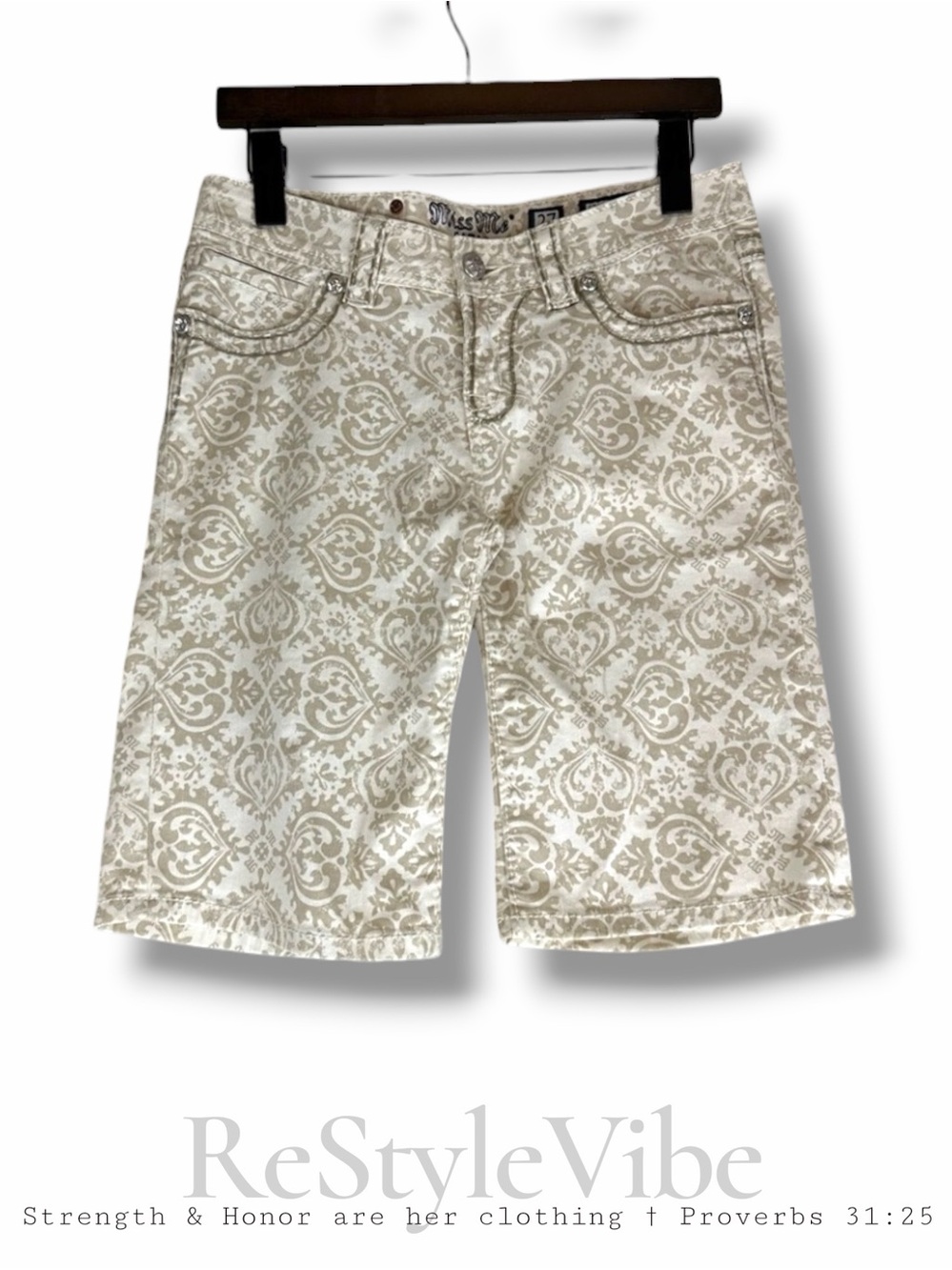 MISS ME Women’s Size 27 Shorts Bermuda Style Patterned Stretch Cotton